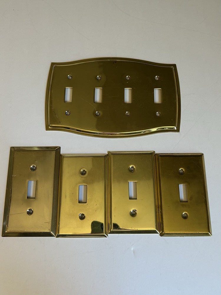 Vintage Solid Brass Light Switch Covers•(1) 4 Gang (3) Single Gang•MCM