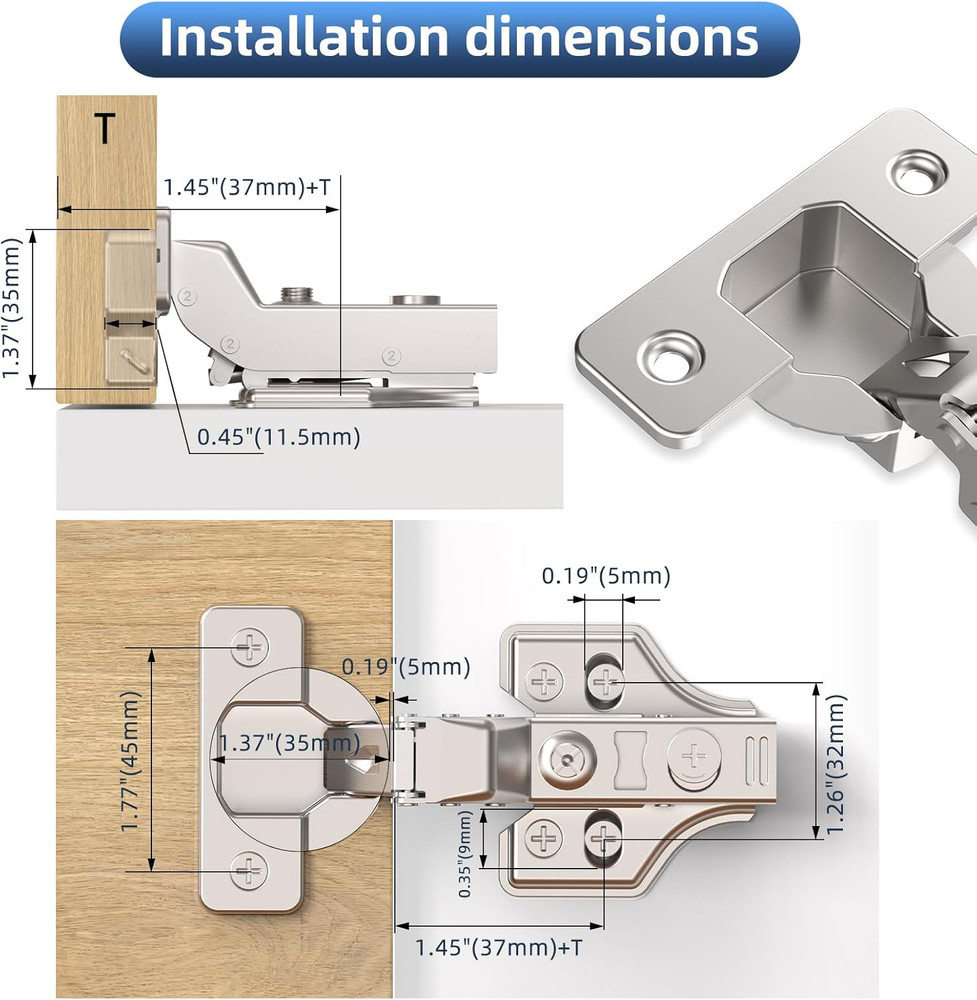 60 Pack Soft Close Cabinet Hinges, 3D Adjustable, 45-110° Angle Clip-On