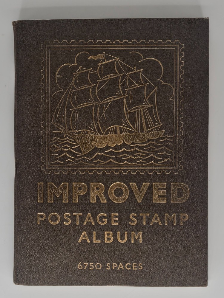 Vintage Improved Postage Stamp Album 6750 Spaces + Hundreds of World Stamps