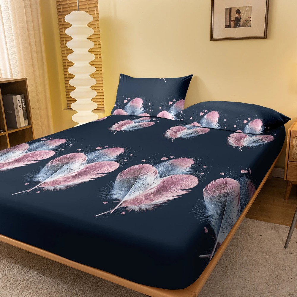 1 Simple modern Feather Diamond printed matte Fitted Sheet, bedroom printed bed