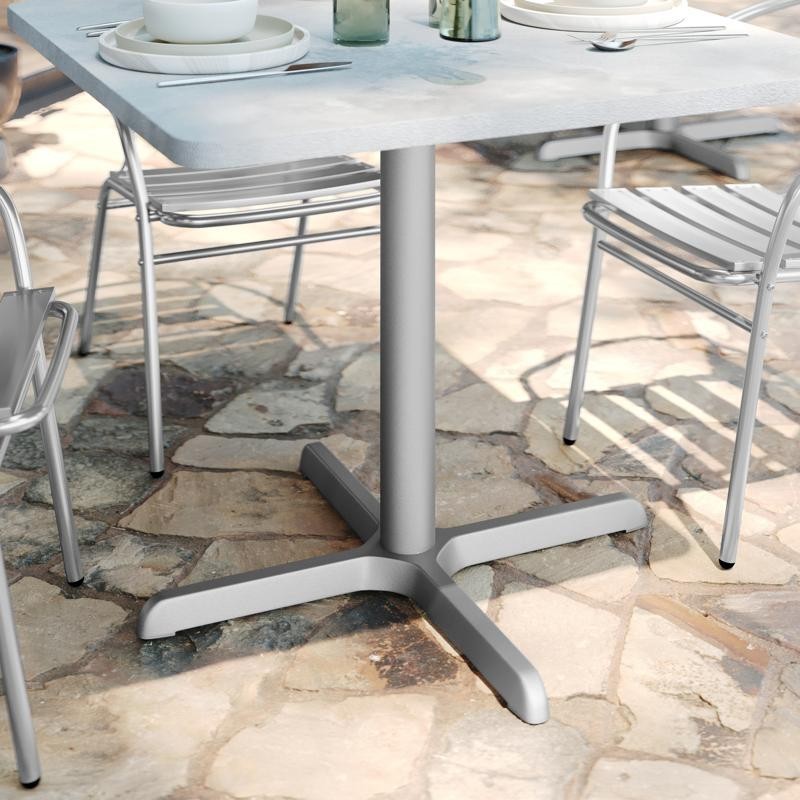 30'' x 30'' Restaurant Table X-Base with 3'' Dia. Table Height Column in Silver