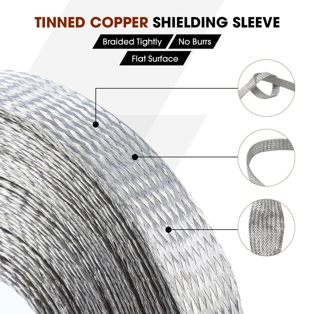 Wire Shielding Sleeve Tinned Copper Braid Ground Straps Cable Sheat... Fast Ship