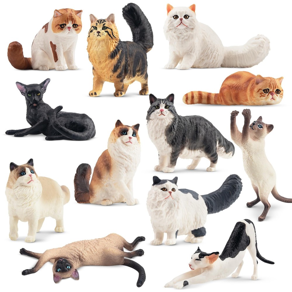 EYSCOTA 12PCS Realistic Cat Figurines, Plastic Cat Figure, Cat Cake Topper Ki...