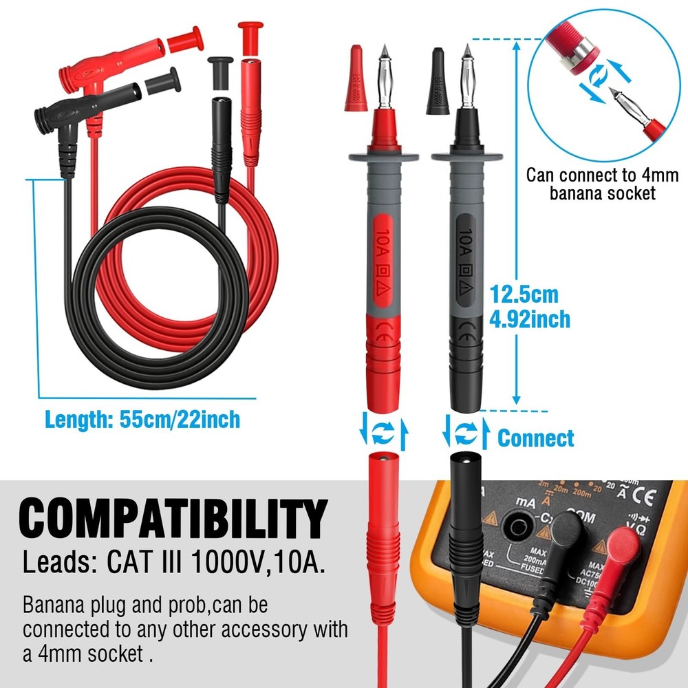 25PCS Multimeter Test Leads Kit, Test Leads Set with Replaceable Alligator Cl...