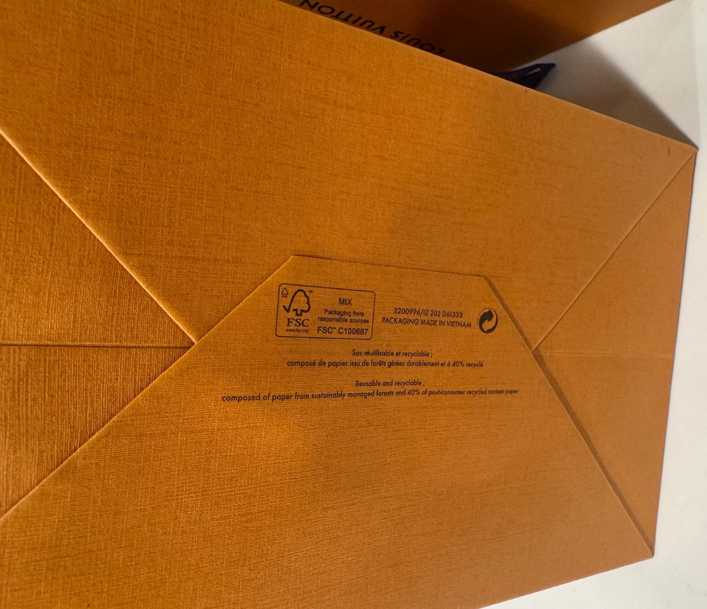 EMPTY LOUIS VUITTON PAPER GIFT BAGS 9.75"X8"X6" & 8.5"X6"X4" LOT OF 2