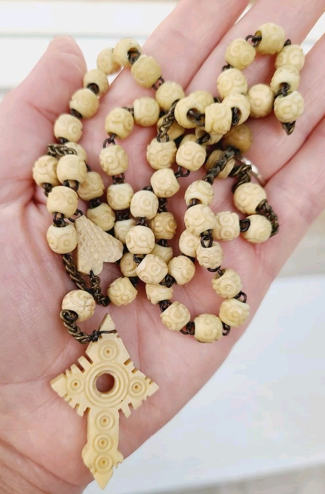 Antique Catholic Carved Bovine Rosary