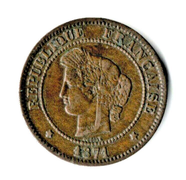1874 France Five Centimes Coin