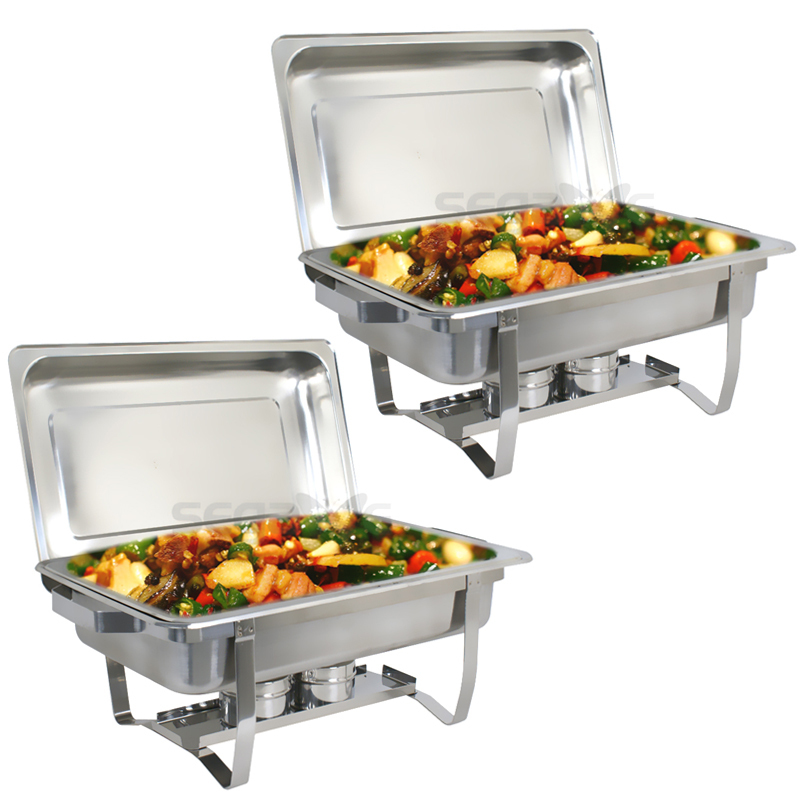 2 Pack of 8 Quart Stainless Steel Rectangular Chafing Buffet Dish Full Size