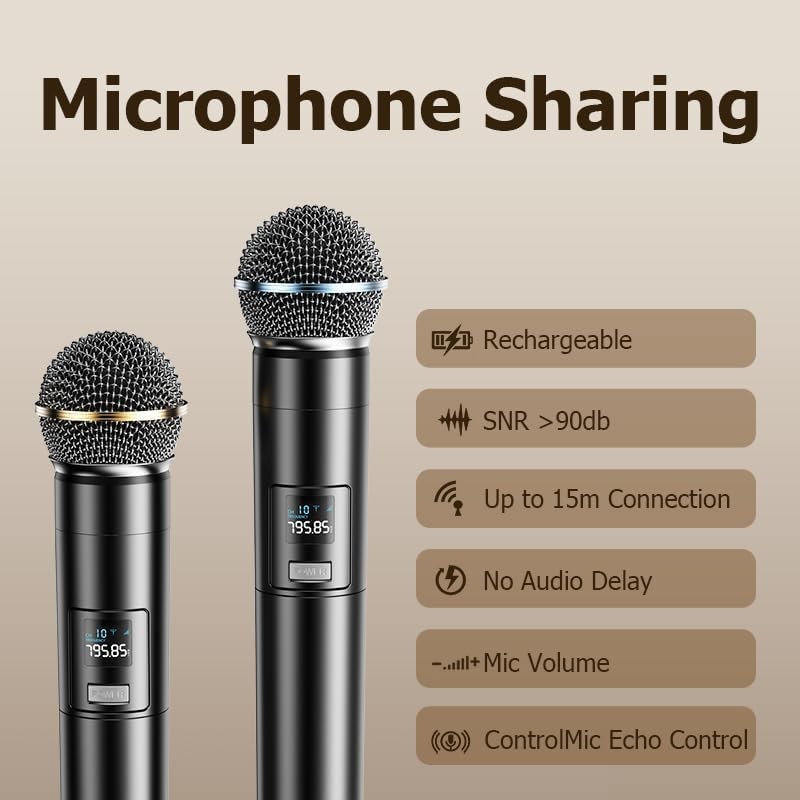 Karaoke Machine for Adults Portable Bluetooth Speaker with 2 Wireless Microph...