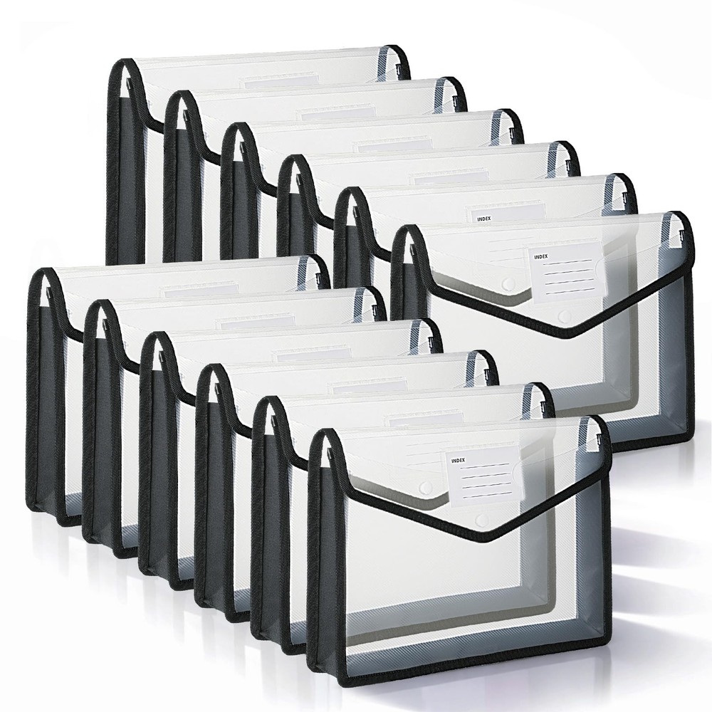 12 Pack Plastic Expanding File Folder, Folders for Documents with Snap Closur...