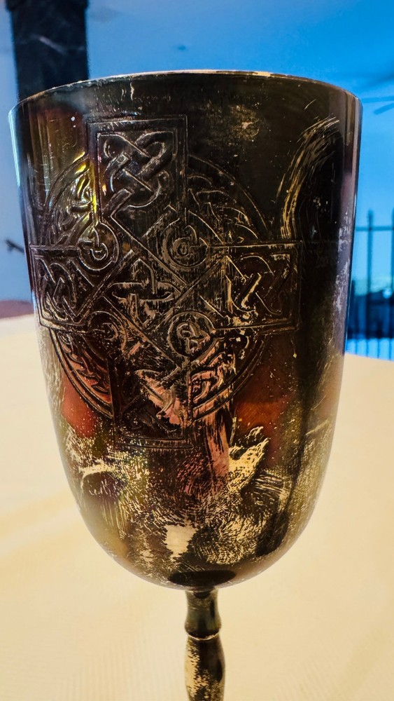 (2) Decorative Celtic Cross & Star Wine Goblet Pair 8" Made in India