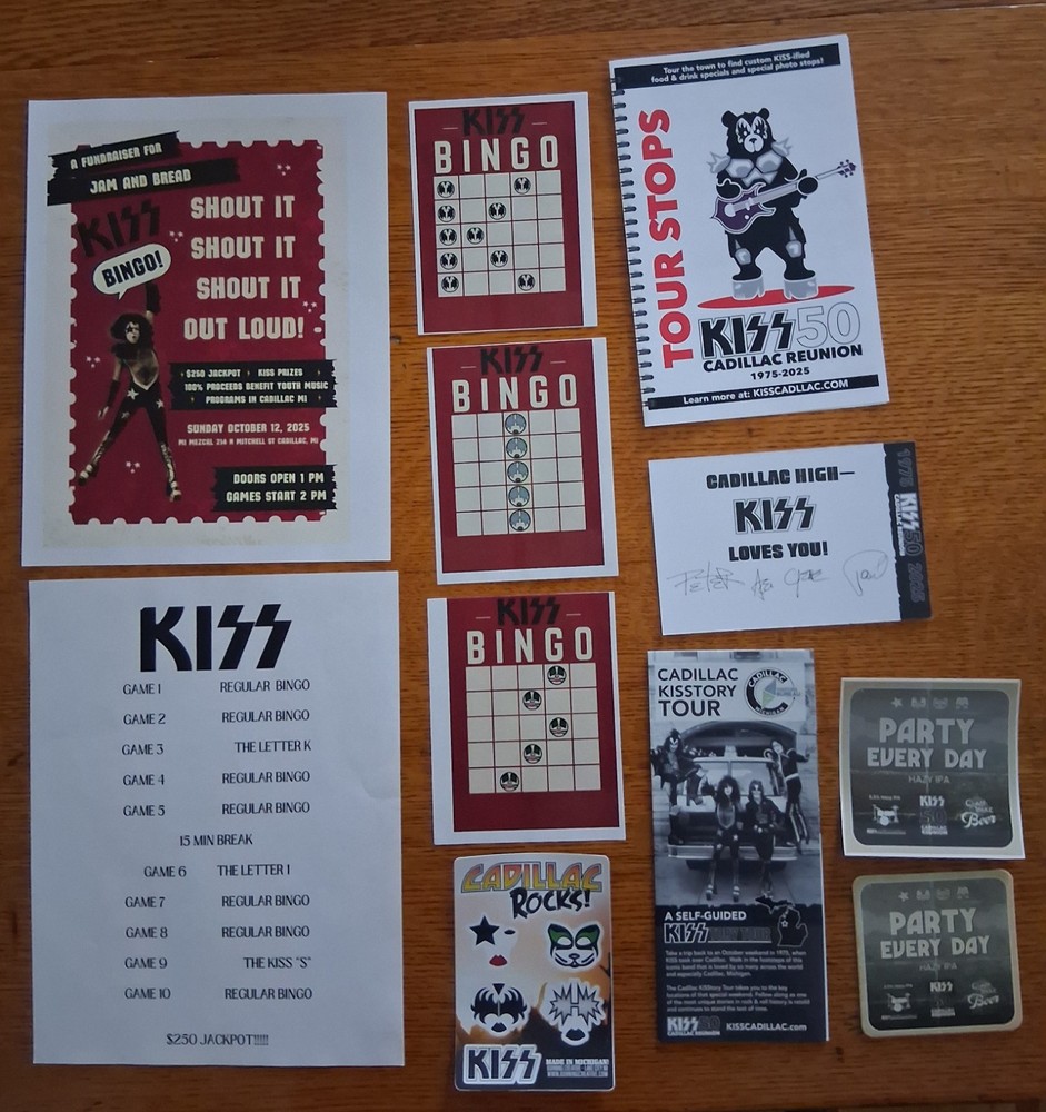 Kiss Cadillac 50th Anniversary Bingo Flyers,cards,and other Kiss 50th Items