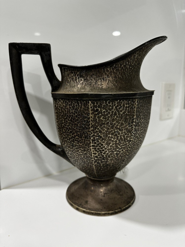 Antique Silverplated Water Hand Hammered Pitcher Jug