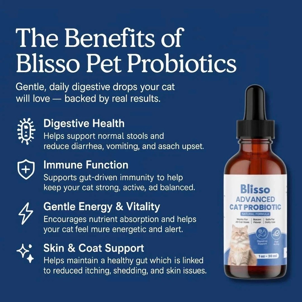 Blisso Advanced Cat Probiotic Drops – Digestive Support for Cats with Diarrhea..