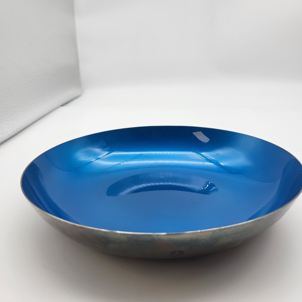 MCM REED & BARTON Blue Enamel Silverplate Nut Candy Dish Bowl
