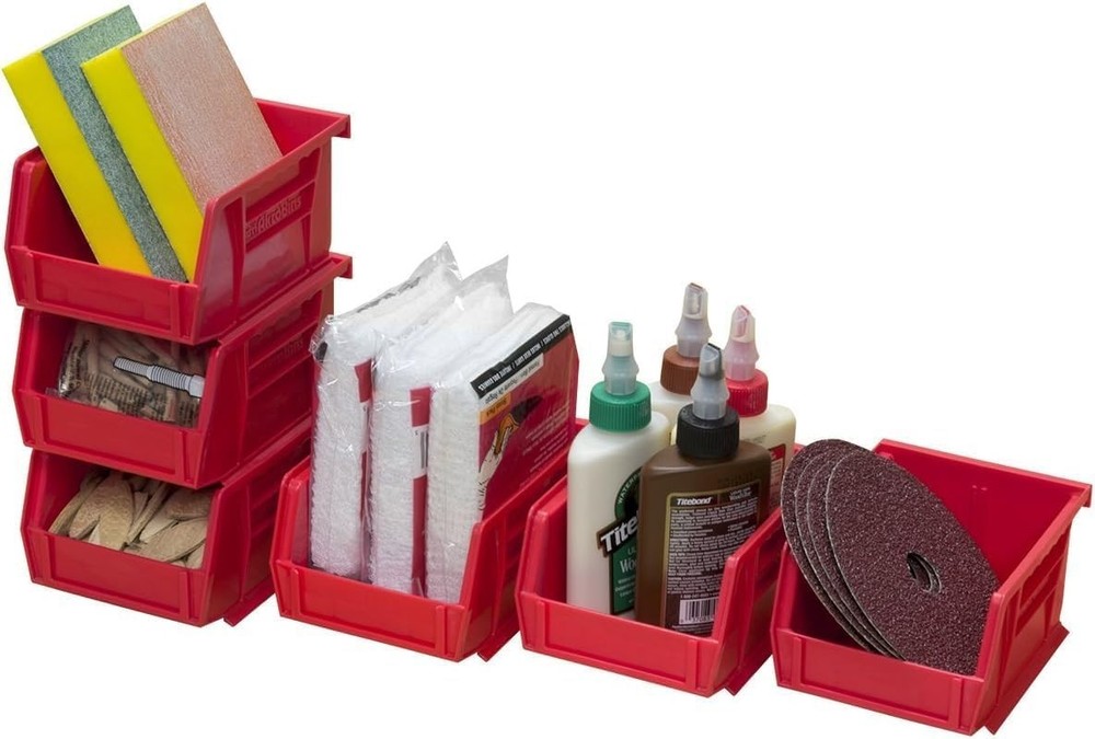Durable Red Plastic Storage Bins - 6-Pack, 10 lb Capacity, Versatile Use