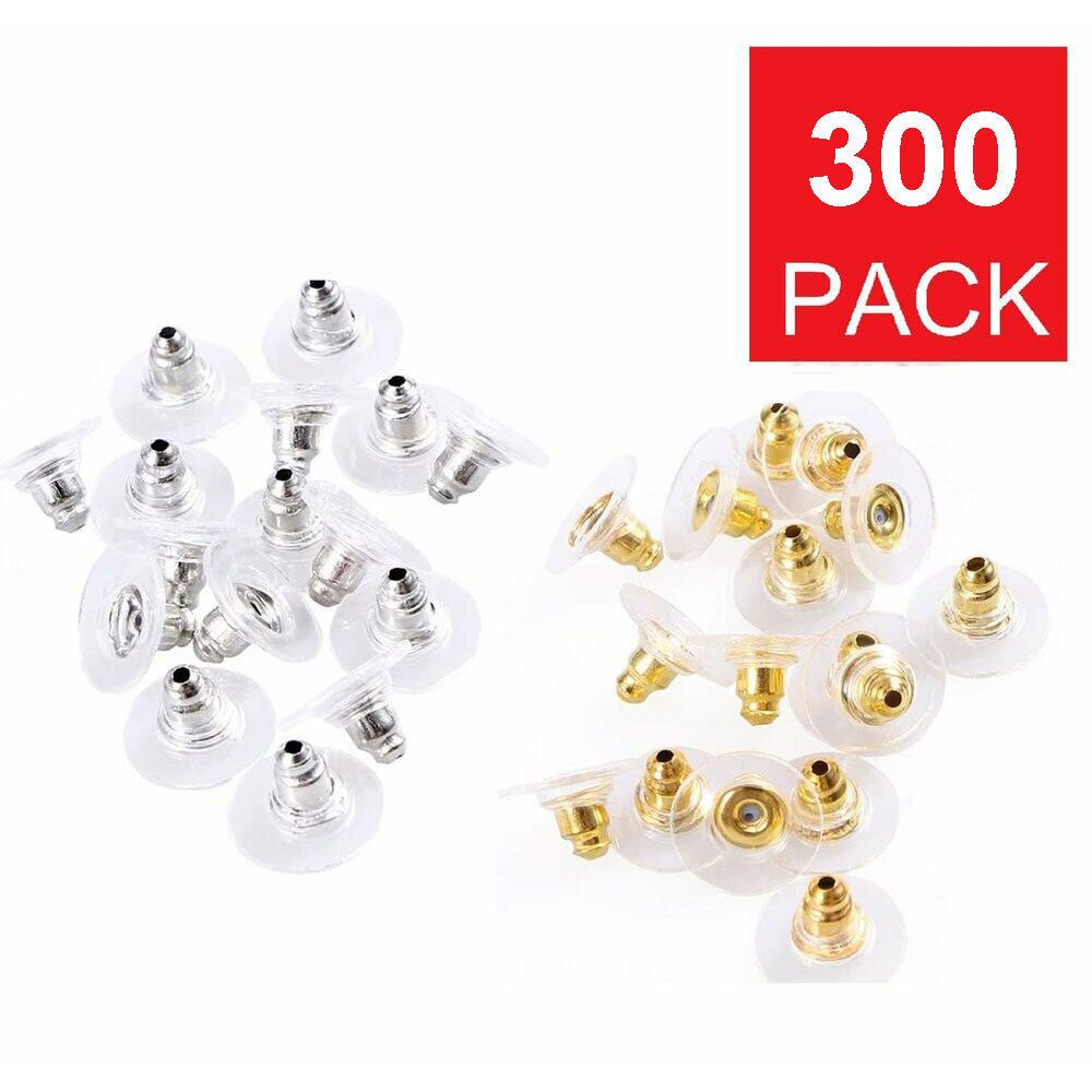 300X Earring Backs Post Backings stopper Silver Golden Stud secure Hook Earring