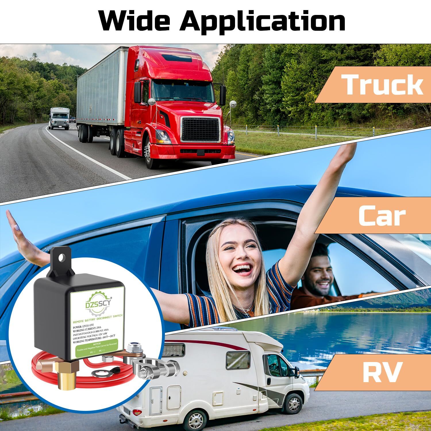 Remote Battery Disconnect Switch 12v, 250A, with 250A Fuse/Long Negative Wire