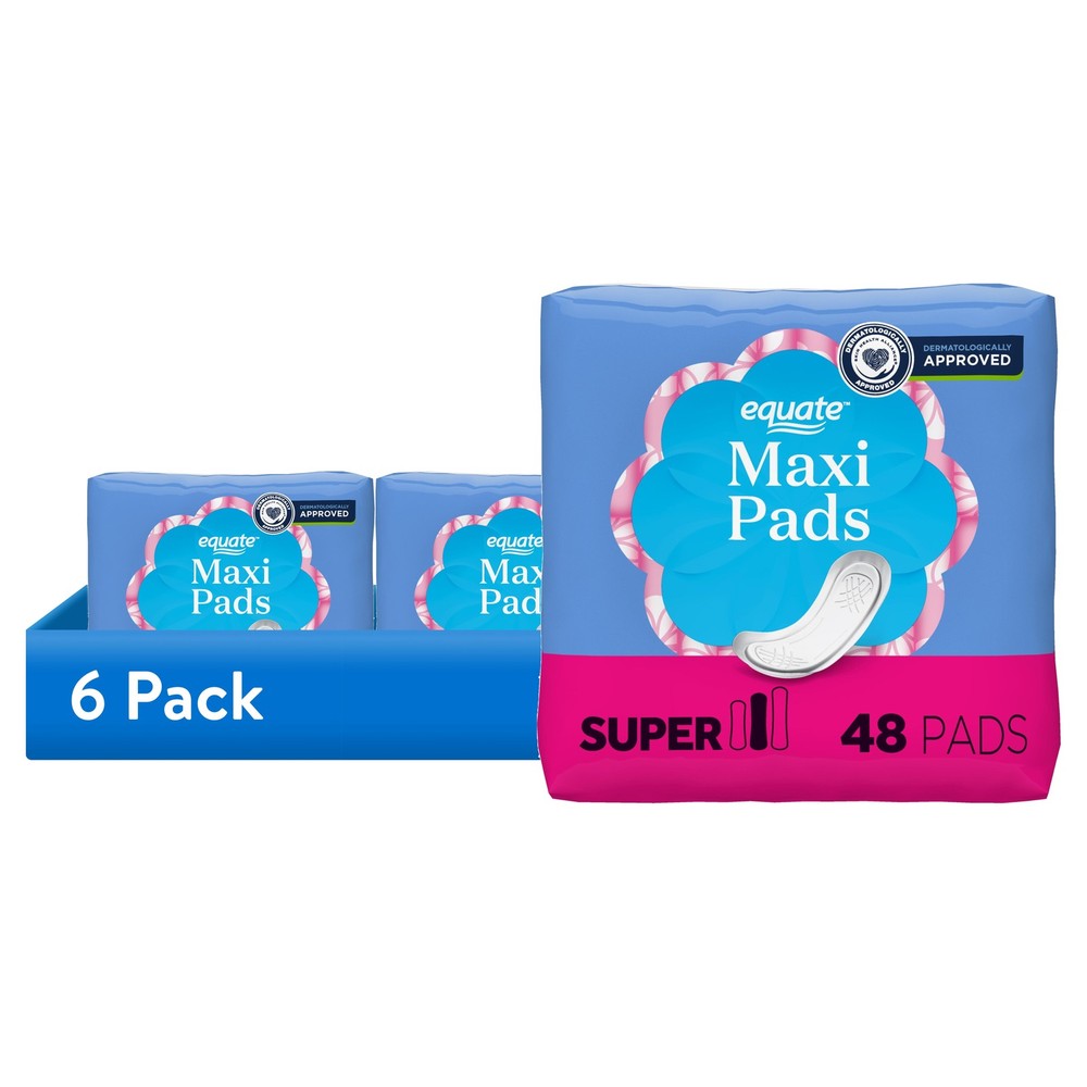 (6 Pack) Maxi Pads, Super Absorbency, Size 2, 48 Count