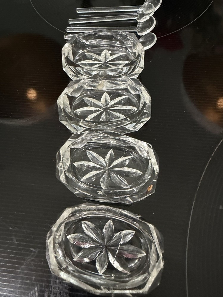 Salt Cellar With Spoons crystal Starburst Pattern