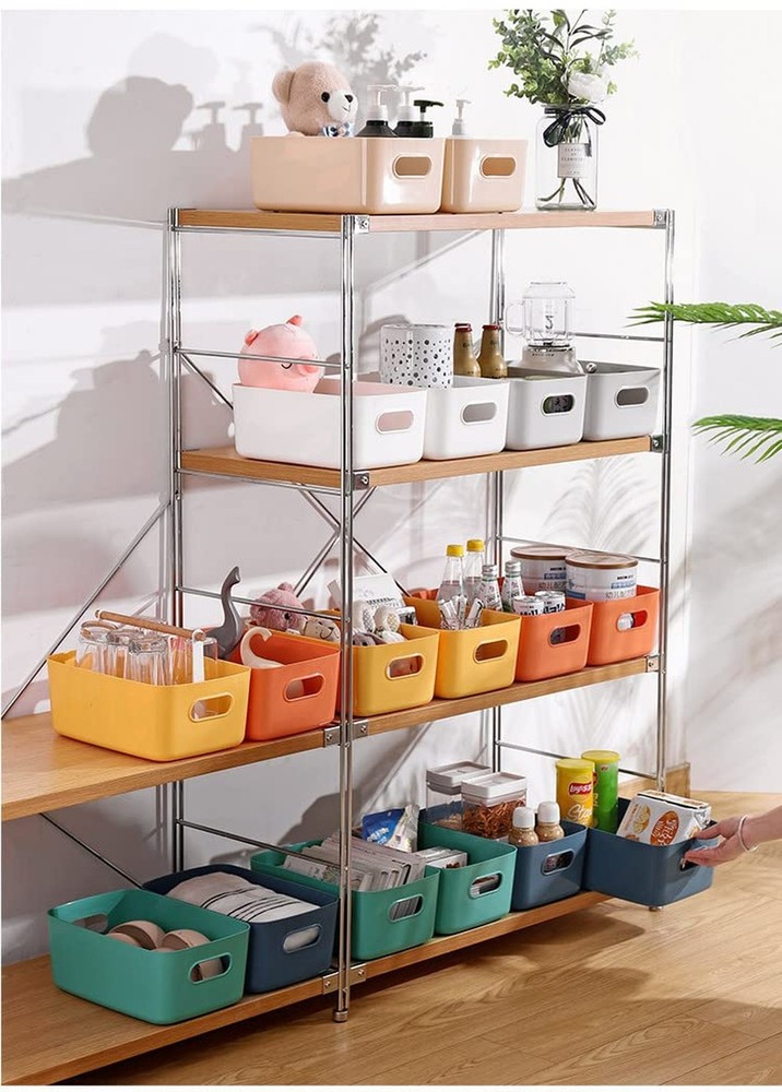 Small Plastic Baskets, Multiple Colour Pantry Organizer Bins Cupboard box wit...