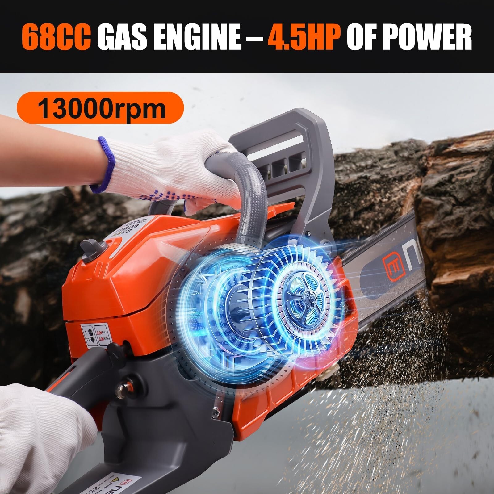 68CC 22'' 24'' Gasoline Chainsaw Powered Wood Cutting Engine Gas Chain Saw 2 Bar