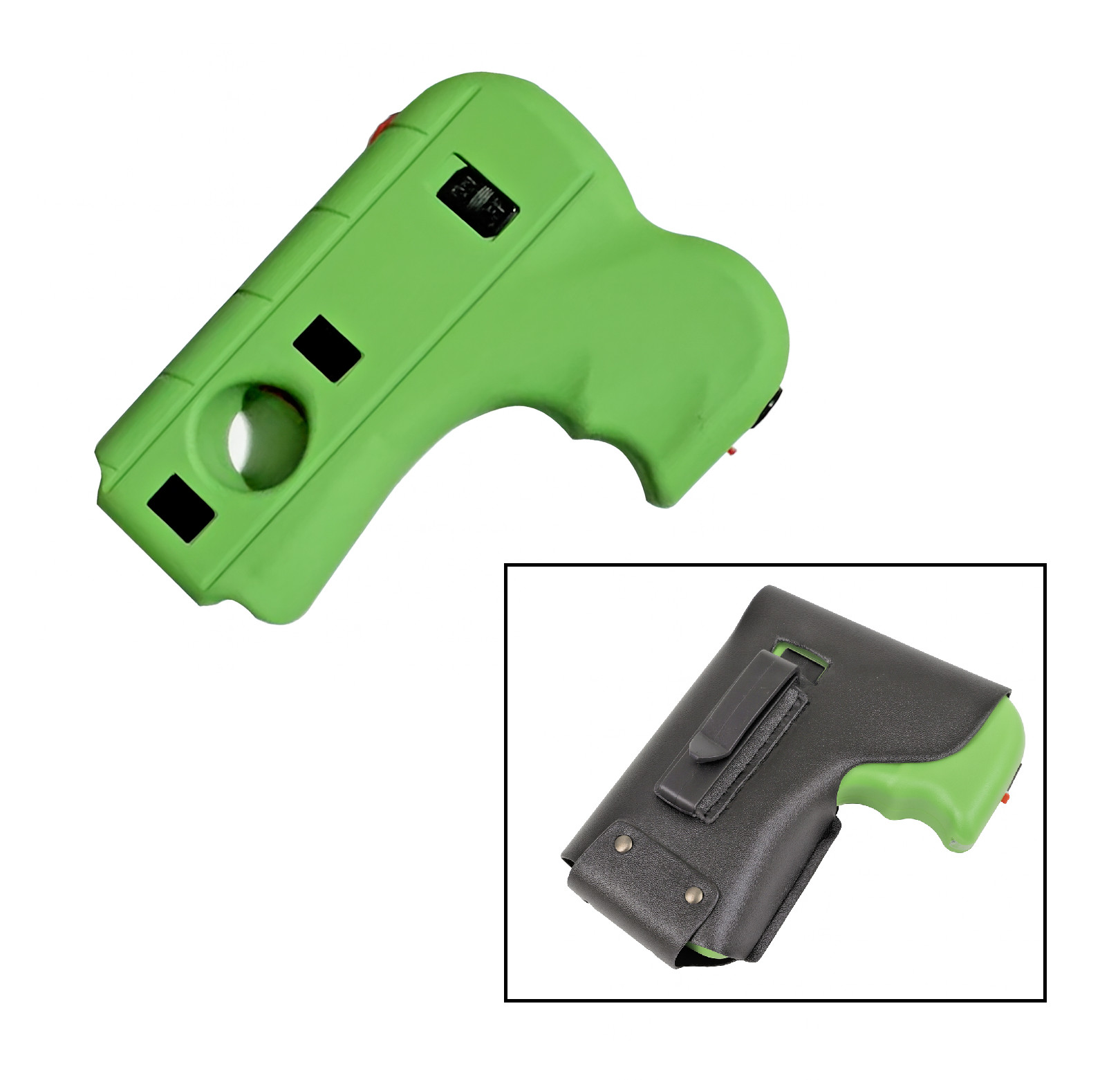 DEFENDER 10 MV Rechargeable Pistol Grip STUN GUN w/ Light & Holster SAFETY GREEN