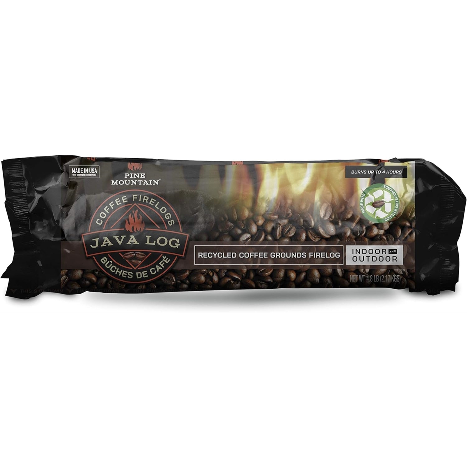 Pine Mountain Java-Log Firelog, 4-Hour Burn, Coffee Grounds (Pack of 4)