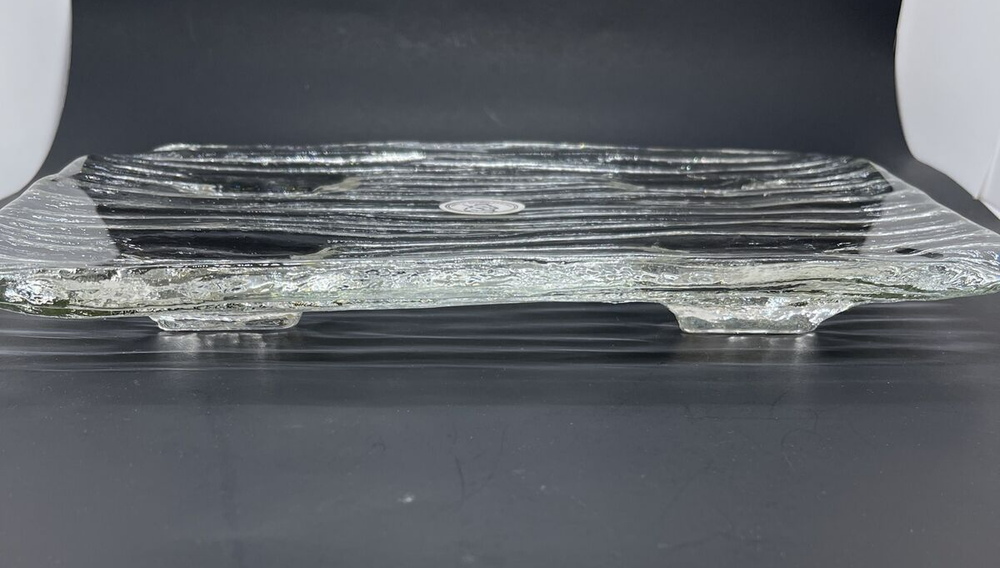 Italglass Corp Footed Glass Tray Bark-like Texture Rectangle Solid Thick Glass