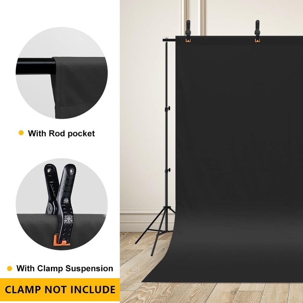 5x7ft Black Backdrop Background for Photography, High Density Polyester Fabri...