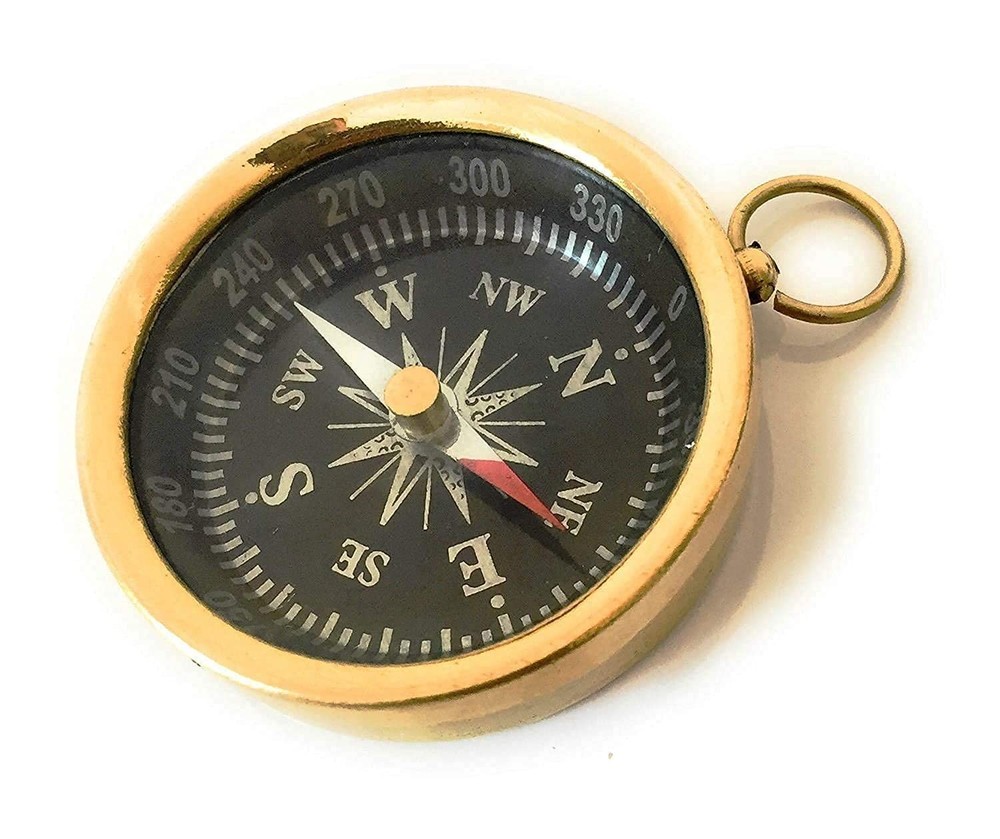 Handmade Antique Nautical Brass Pocket Compass with A Loop for Chain, Direction