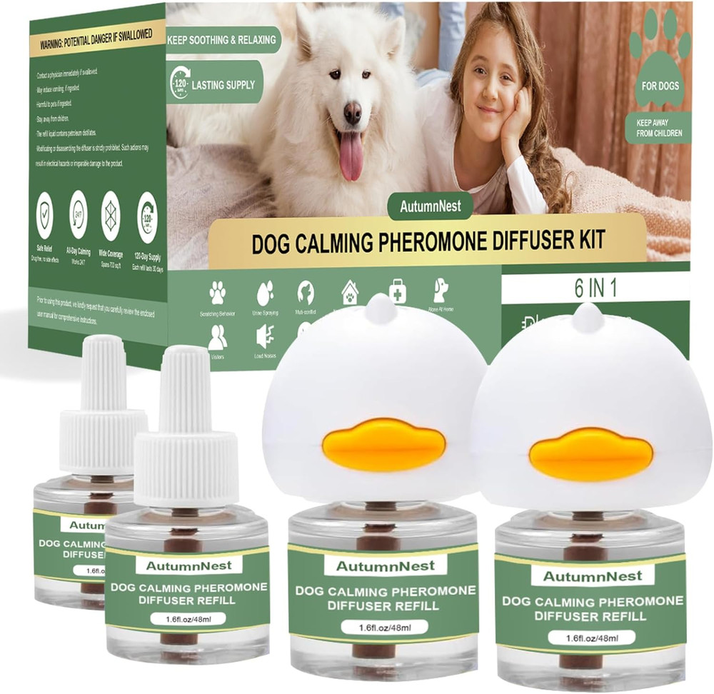 Dog Pheromone Calming Diffuser Kit, Pet Diffuser Kit (2 Plug-in + 4 Packs 48m...