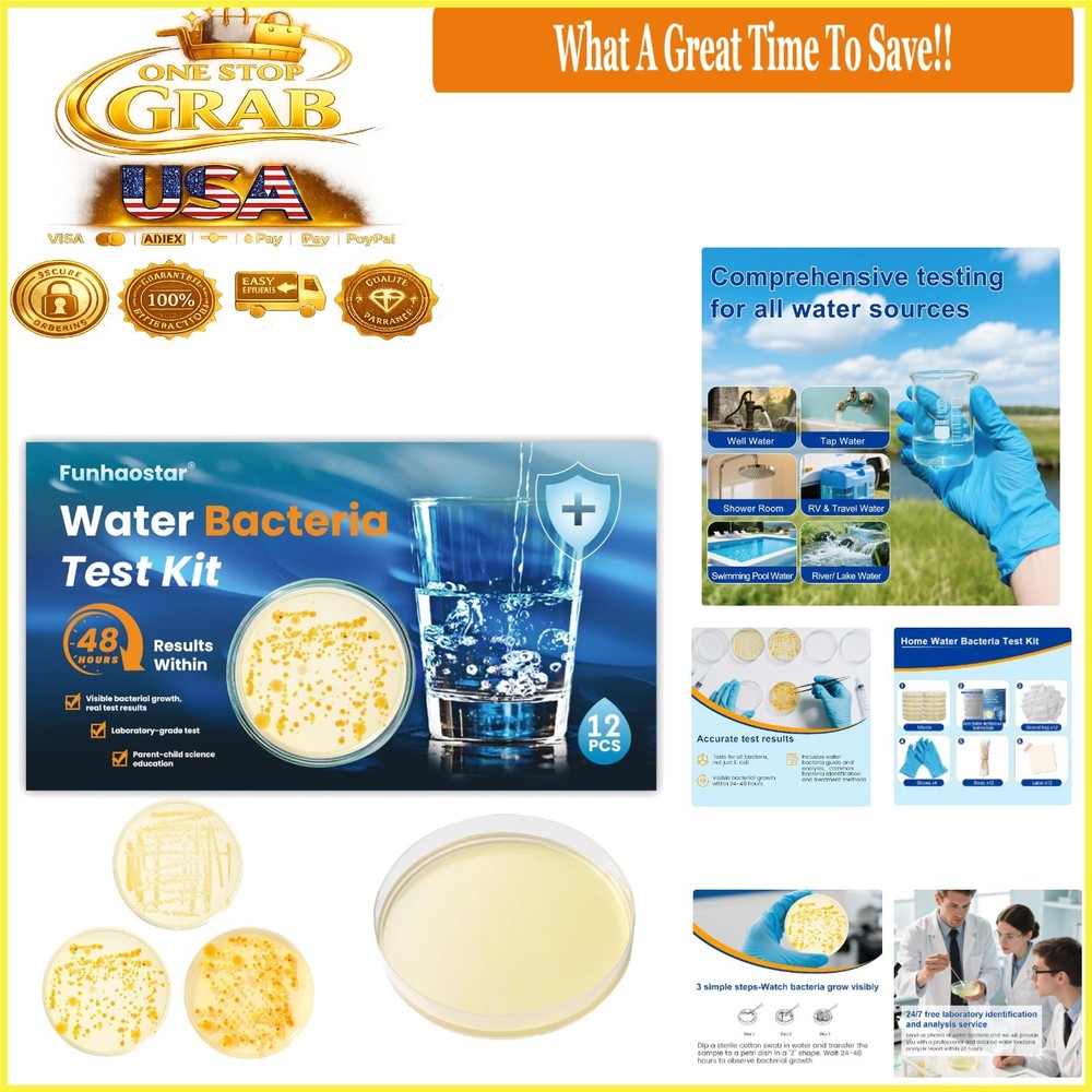 Water Bacteria  Kit 12 Tests Detect E.coli, Coliform, All Bacteria