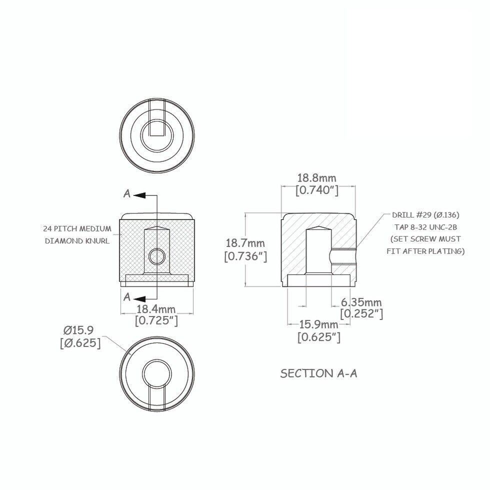 Tele Flat Top Barrel Knobs (Fits Solid Shaft) 2pc. Black