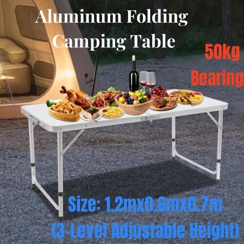 Portable Folding Table Indoor & Outdoor Adjustable Height Table for Picnic, BBQ