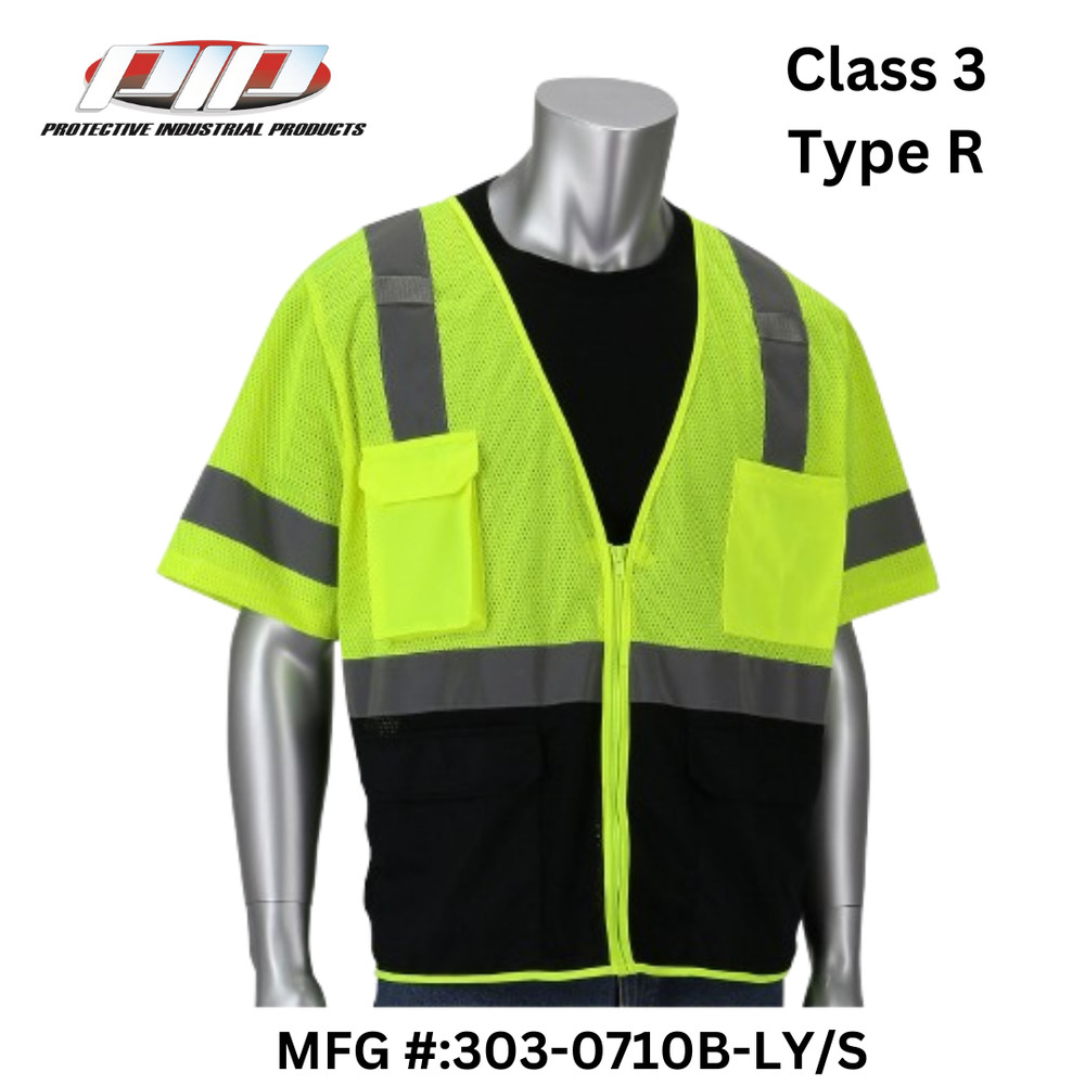 Type R Class 3 Five Pocket Value Mesh Vest with Black Bottom Front - Small (PIP)