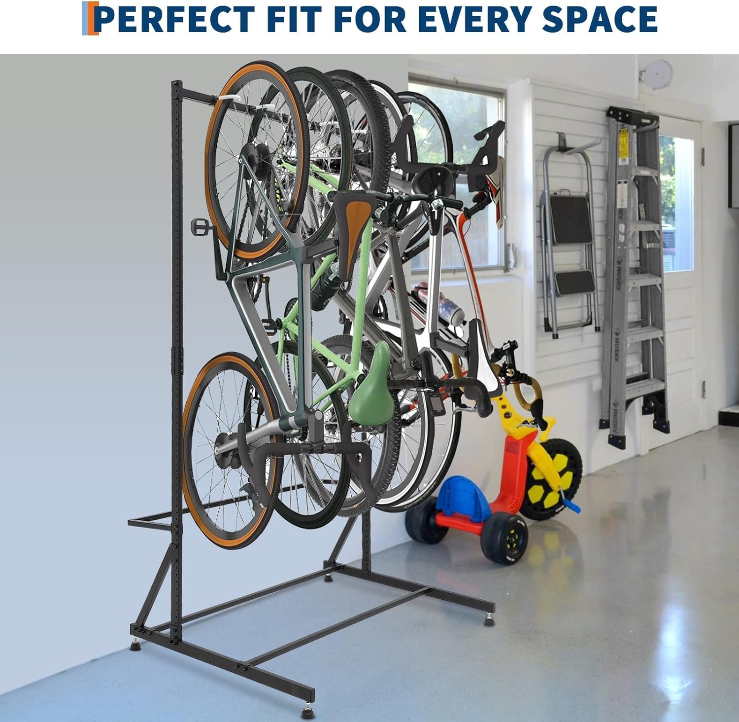 5 Bike Storage Rack Adjustable Height Space Saving, Garage Wall Storage 300lbs