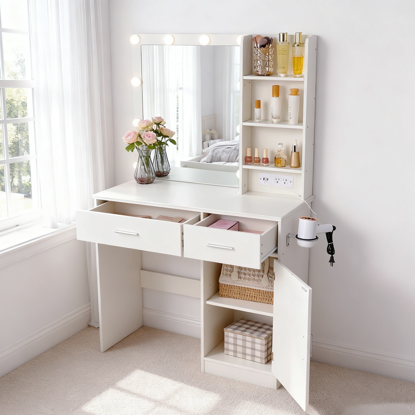 Makeup Vanity Desk with Mirror and 3-Color Light,4 Drawers,Cute Vanity Table