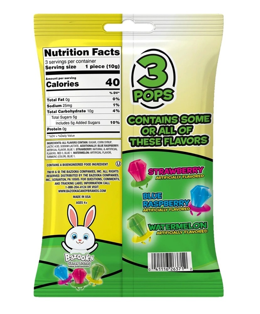 1.0oz/3ct Bag RING POP Easter Candy Lollipops Strawberry +Raspberry +Watermelon