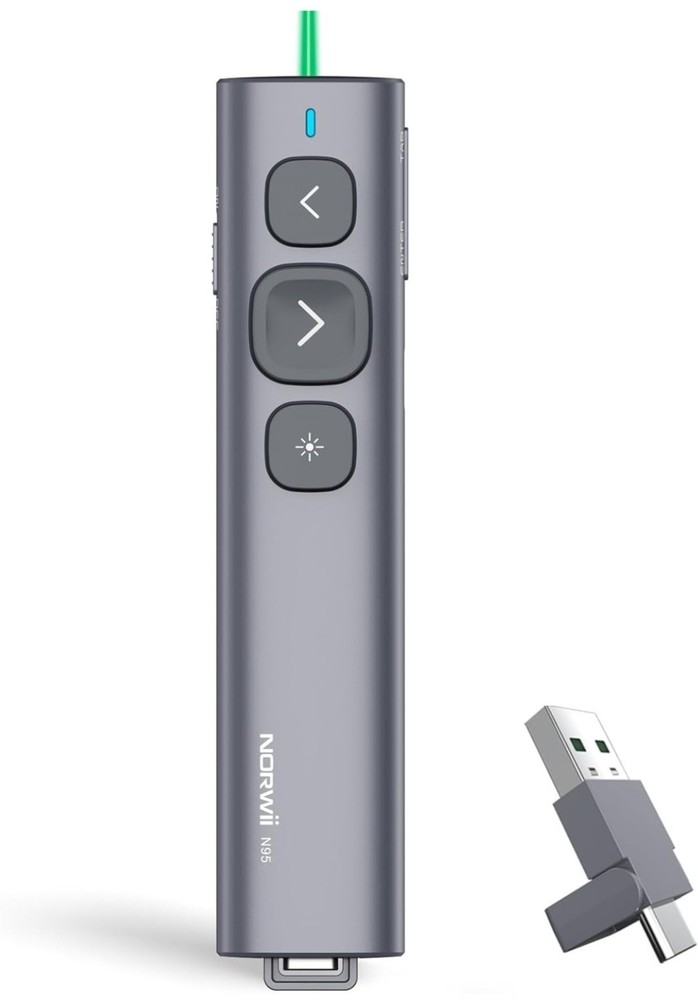Norwii N95 Pro Presentation Clicker Digital Pointer Wireless USB-A GREEN