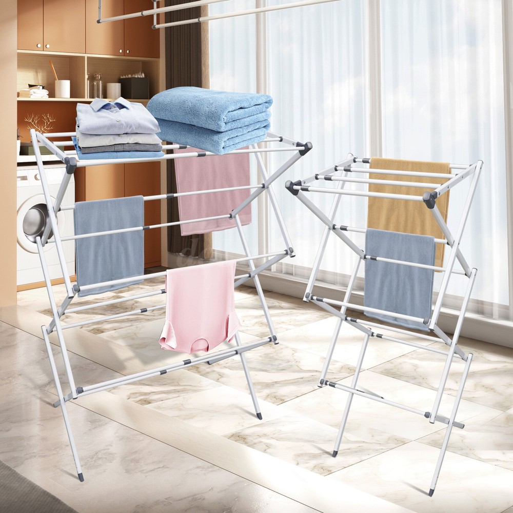 1 Clothing Laundry Dry Rack Telescopic Folding Drying Rack Space Saving White