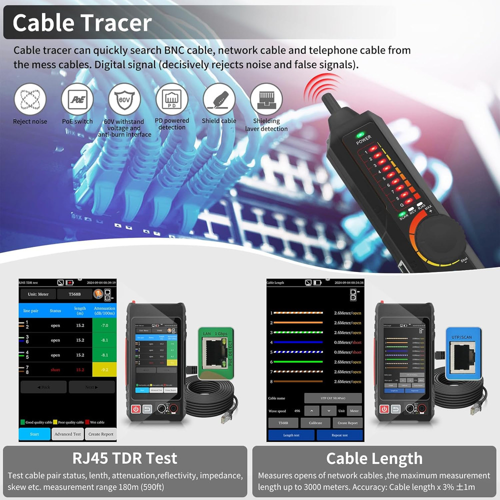 Multifunction RJ45 Network Caber Tester, UTP Cable Tester Ethernet Cable Tracer,