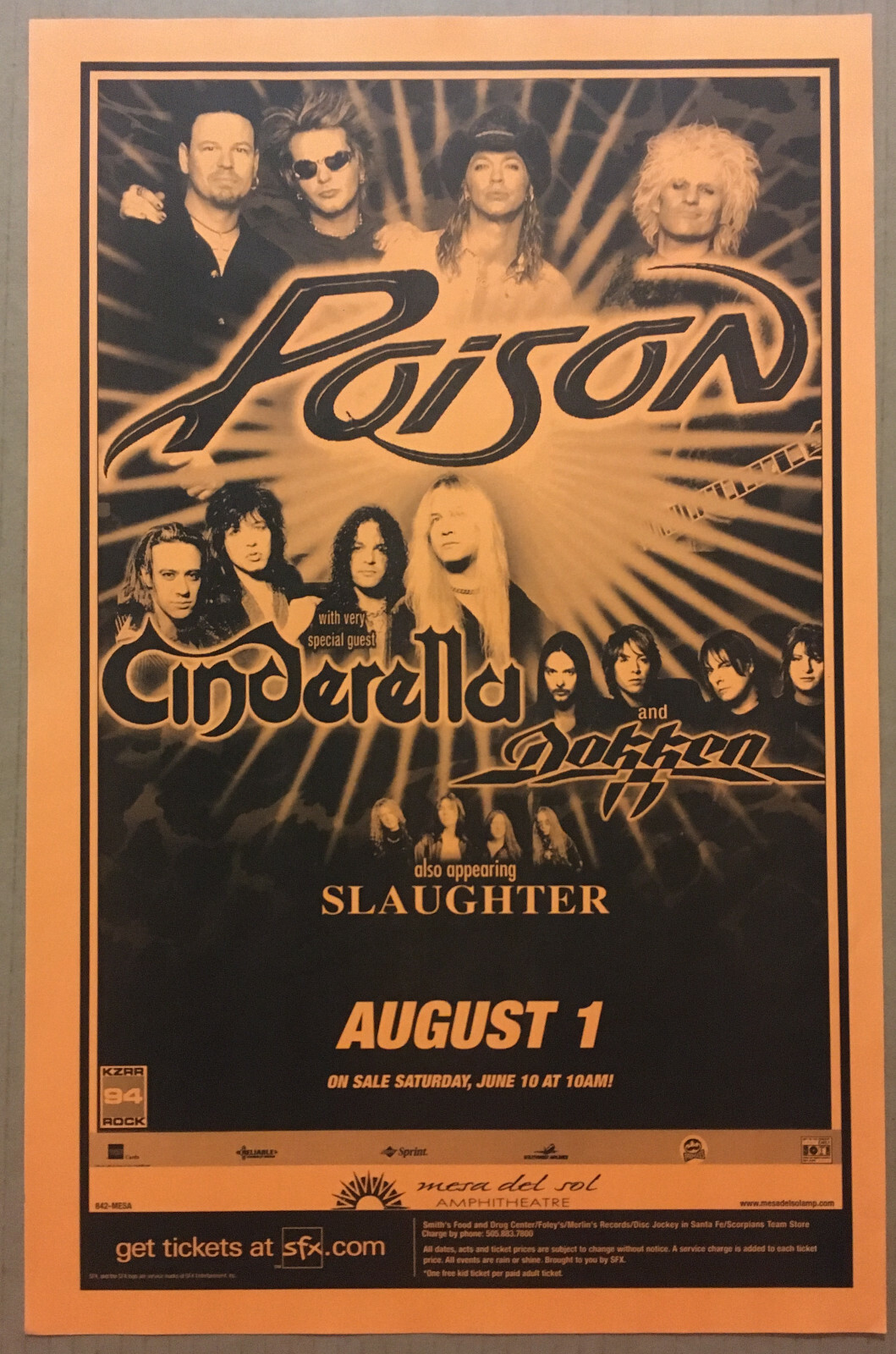 Bret Michaels POISON w Cinderella & slaughter PROMO Concert Gig TOUR Poster 2000