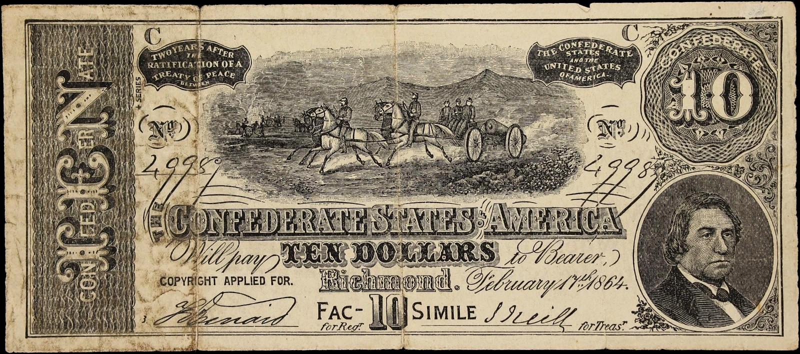 CT $10 COLCHESTER Connecticut Confederate Advertising note Stebbins Wagons 1890s
