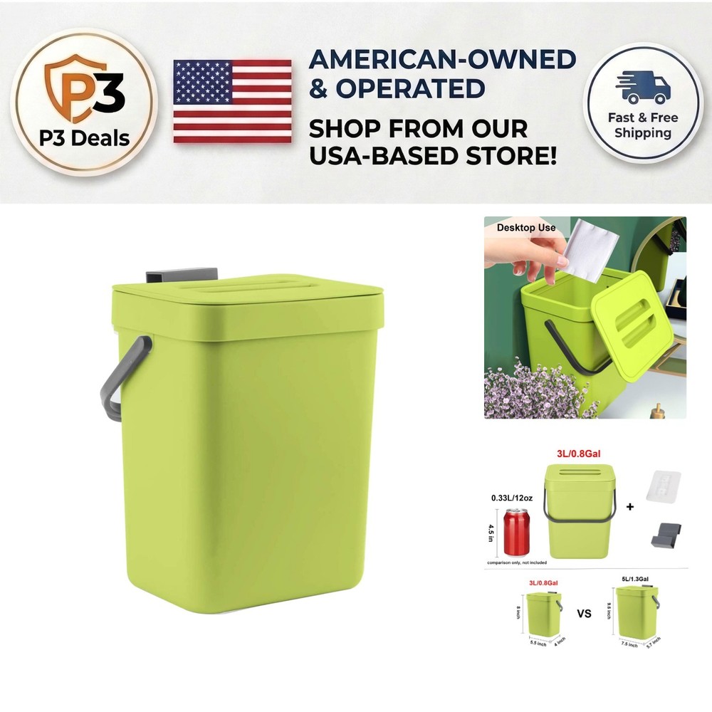 Eco-Friendly 3L Compost Bin - Lightweight, Odor-Sealing & Space-Efficient