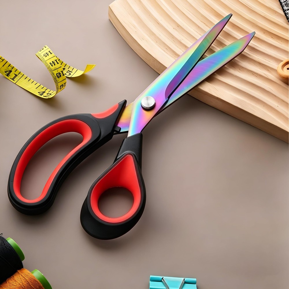 Scissors Multi-Purpose, 9.5" Sharp Sewing Scissors, Professional Heavy Red