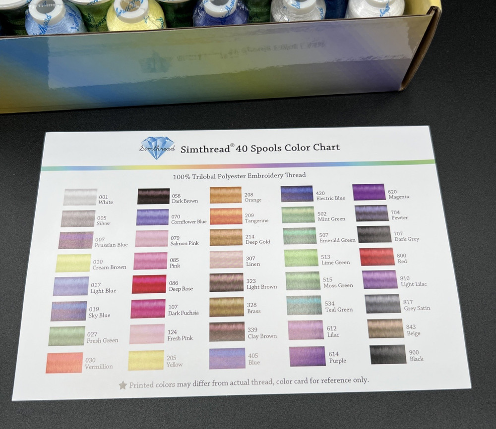 Machine Embroidery Thread Simthread Box 40 Spools Polyester