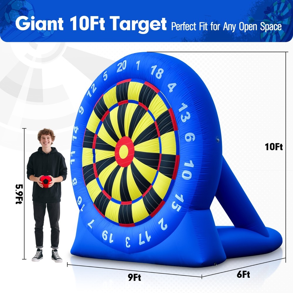 Wellcomer 10FT Inflatable Dartboard Soccer & Archery Target Game