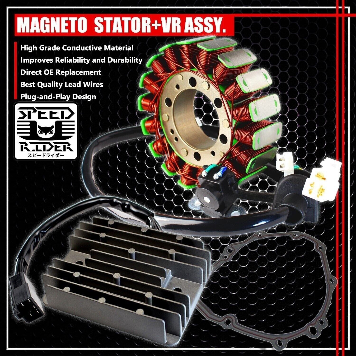 FOR 99-07 HAYABUSA GSX-1300 MAGNETO COIL STATOR+VOLTAGE RECTIFIER ASSY+GASKET