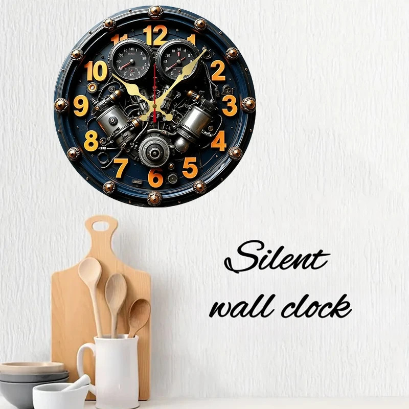 Modern 25cm Wall Clock – 2D Home Car Engine Design